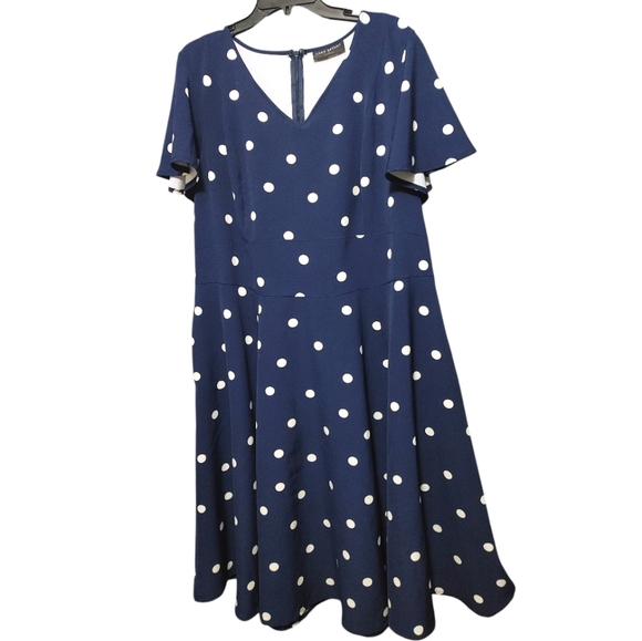 Lane Bryant Navy Polka Dot Lena V Neck Level Hem Midi Dress Womens Plus Size 24 - Picture 4 of 11